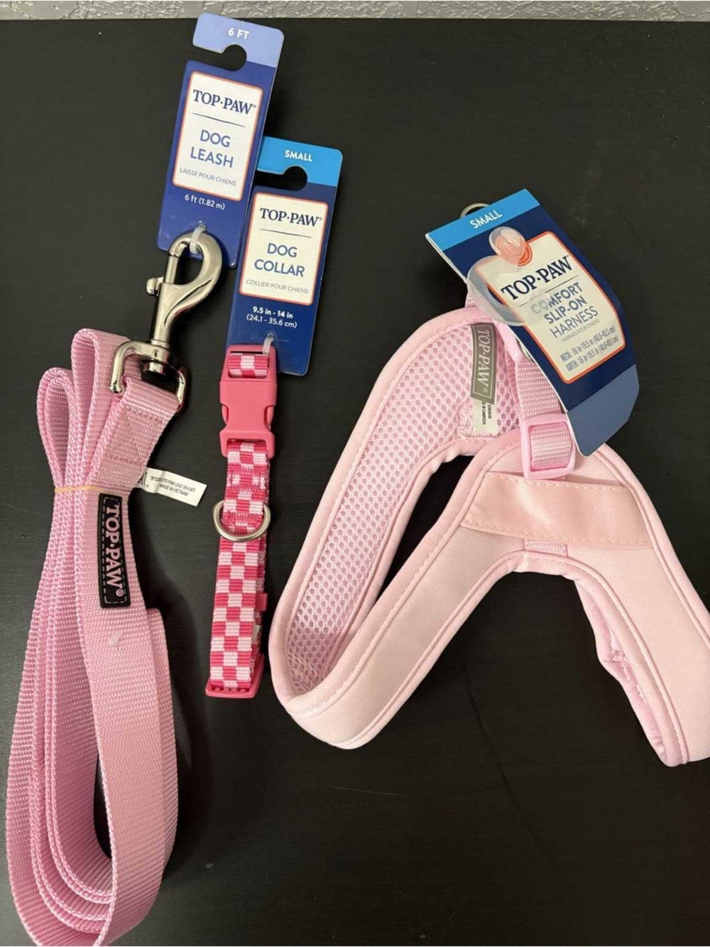 Top Paw Pink Dog Harness, Collar & Leash Set